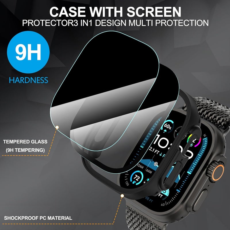 Suoman 3-Pack for Apple Watch Ultra 3/2/1 49mm Privacy Screen Protector Case, [Anti-Peeping] Ultra-Thin Tempered Glass Case Cover for iWatch Ultra 49mm 3/2/1 - Image 3
